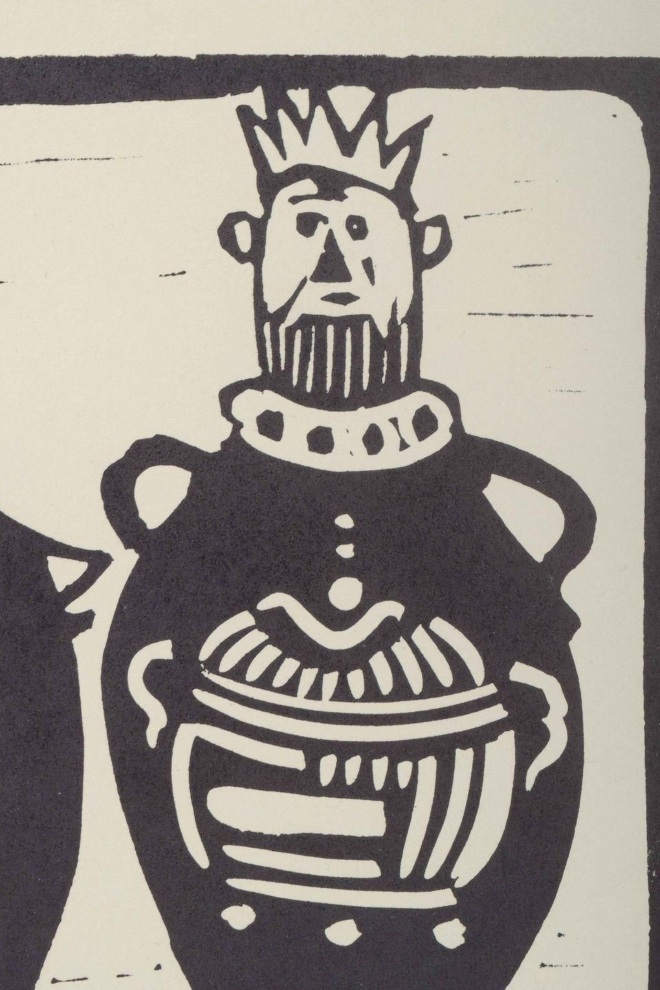 åke Holm, Sweden. Black And White Woodcut. Three Regal Figures. Ca. 1950s photo for sale