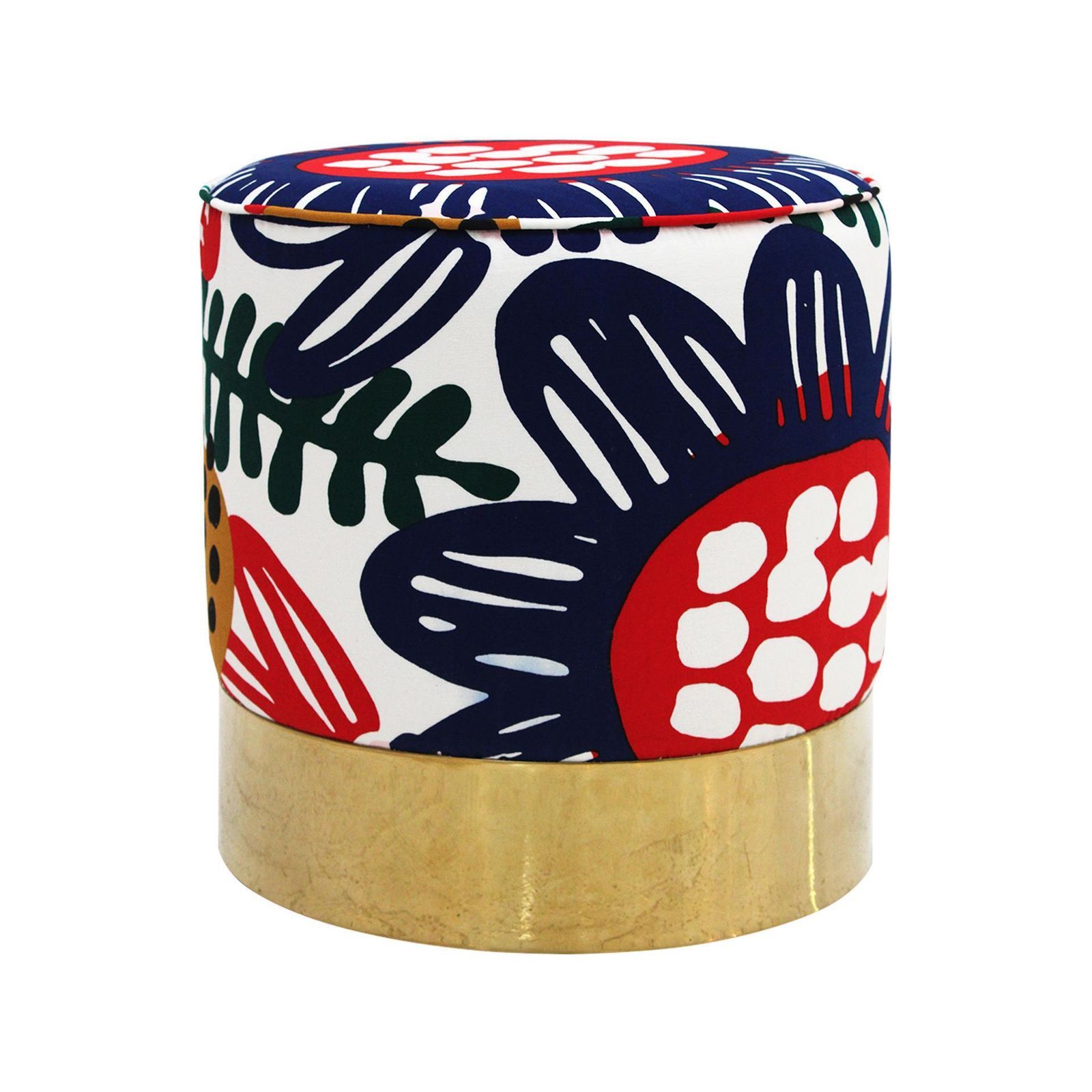 photo furniture Contemporary Multicolour Floral Patterned Fabric And Brass Italian Circular Pouf