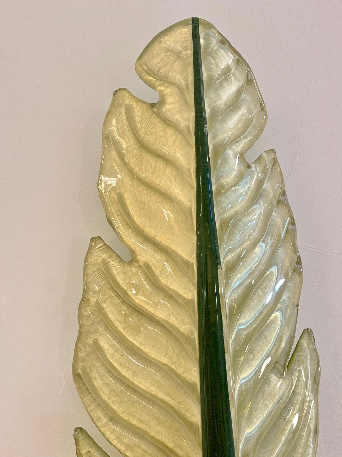 photo furniture Mid Modern Style Pair Of Green Leaf Murano Glass And Brass Italian Wall Sconces