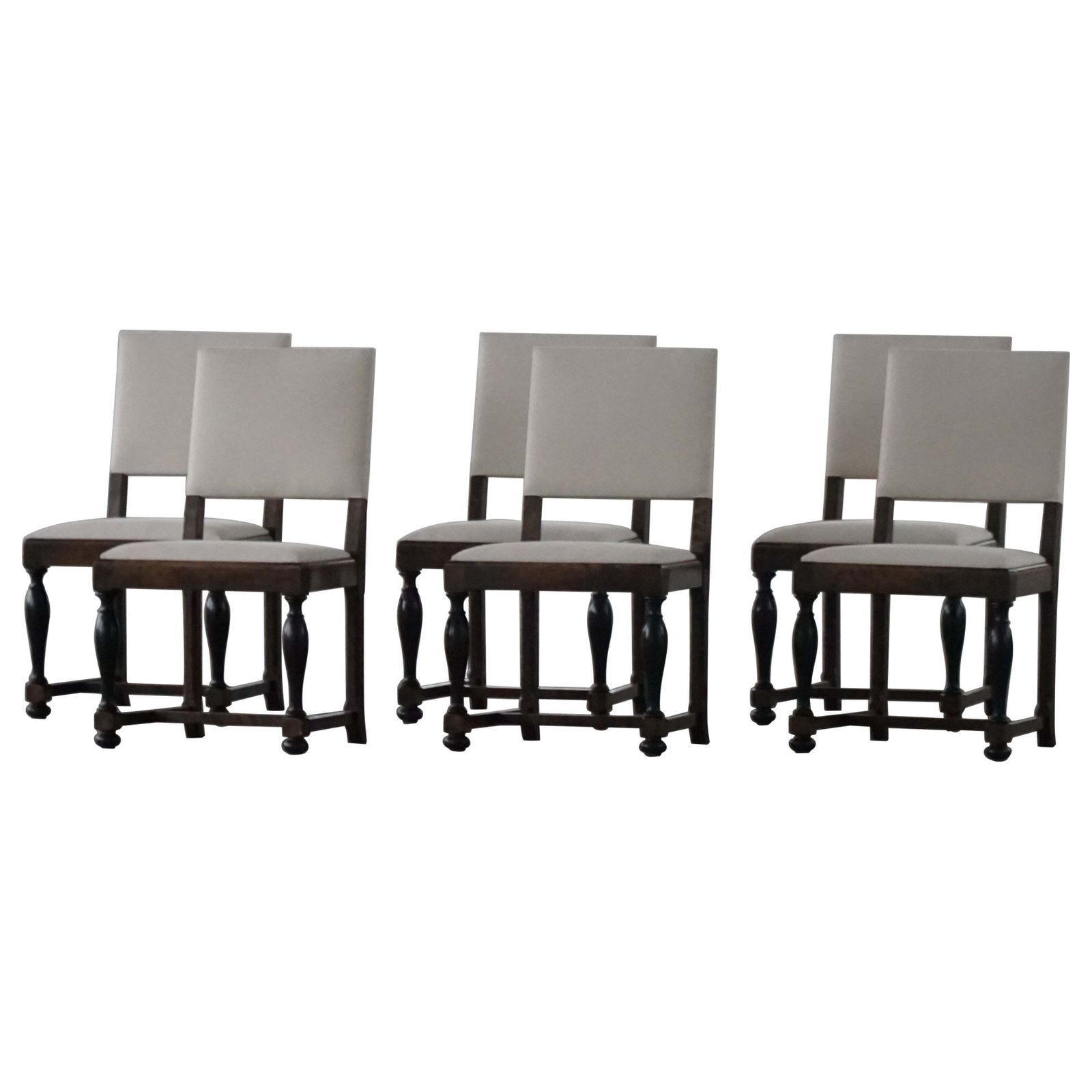 Set Of 6 Swedish Grace Dining Chairs In Birch & New Upholstery, 1920s