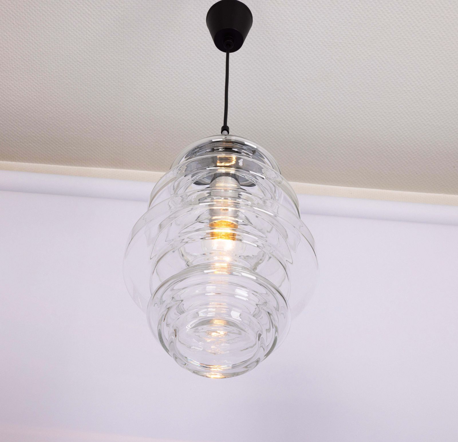 1 Of 2 Rare Large Limburg Clear Glass Pendant Lamps, Germany, 1970s photo 1636.0