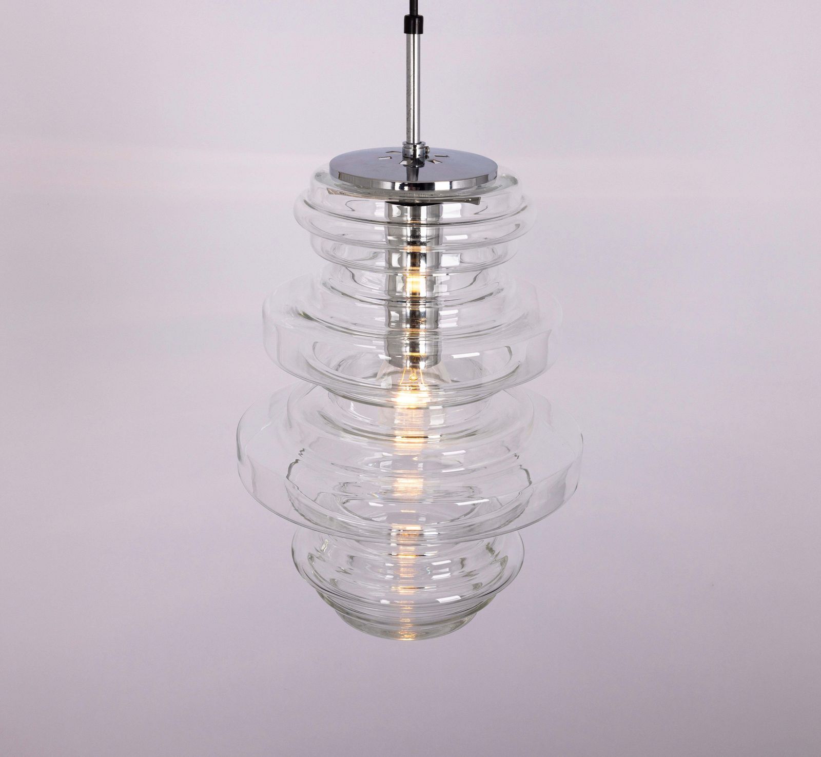 1 Of 2 Rare Large Limburg Clear Glass Pendant Lamps, Germany, 1970s photo vinterior