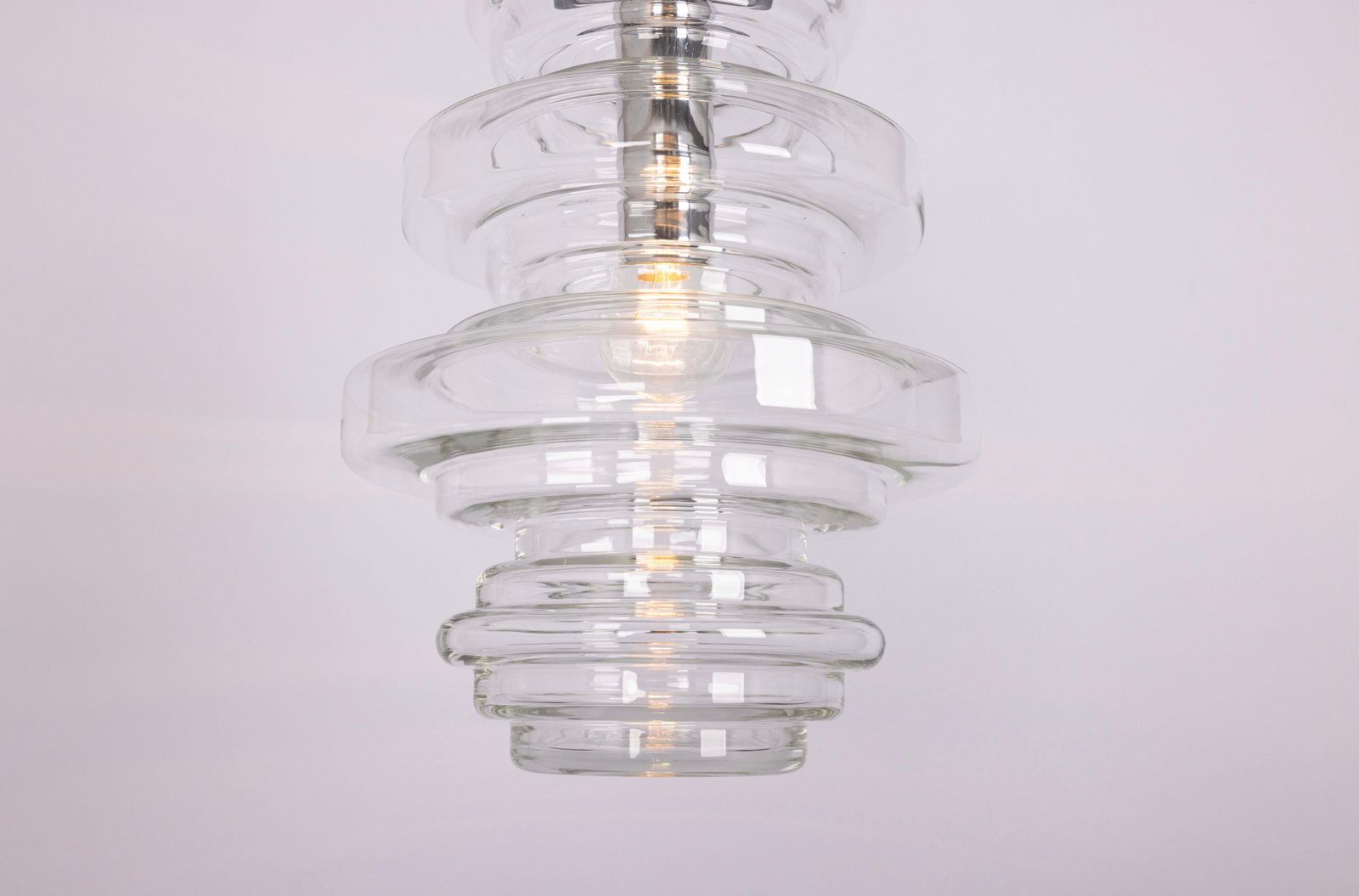 1 Of 2 Rare Large Limburg Clear Glass Pendant Lamps, Germany, 1970s photo vintage