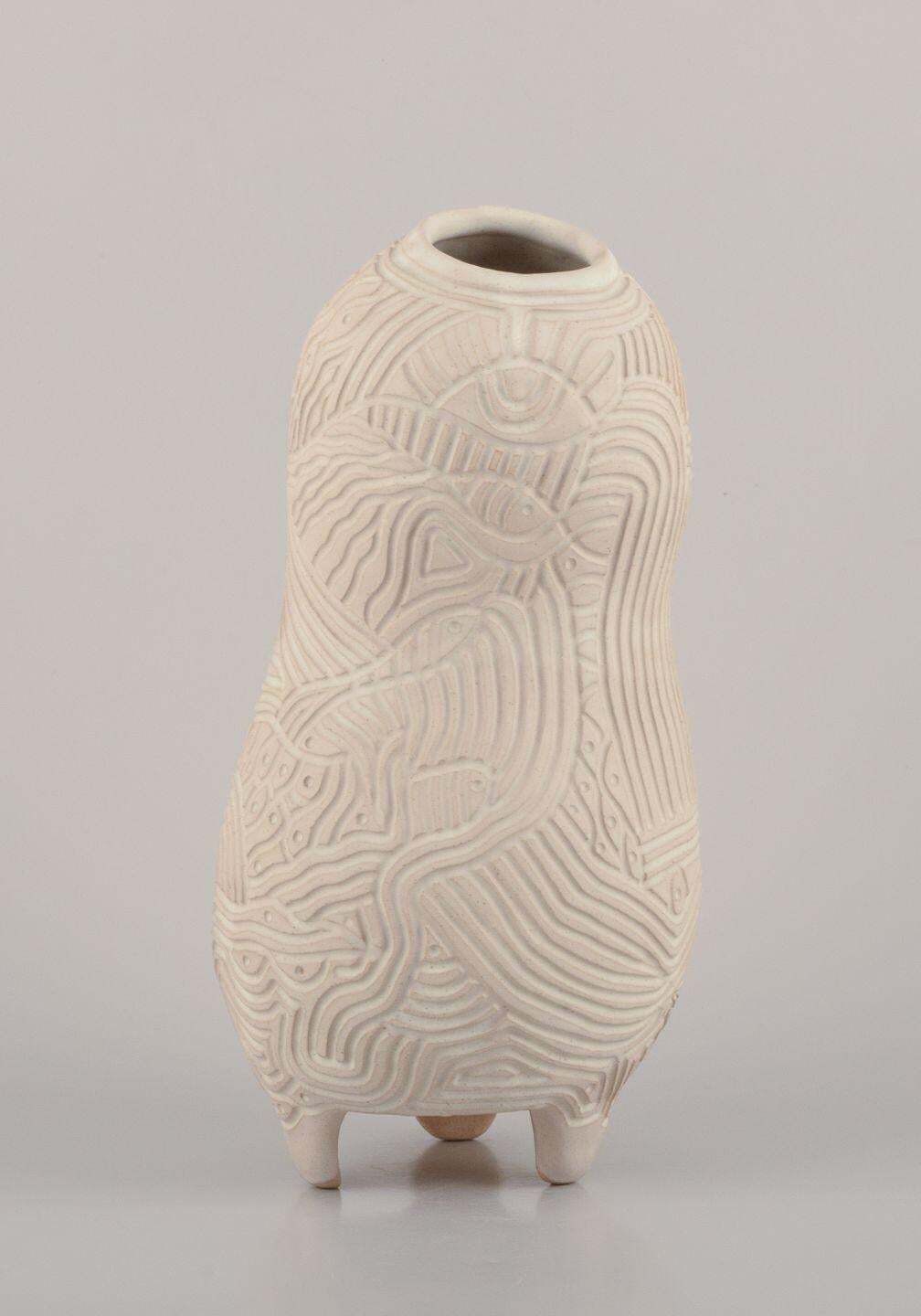 Christina Muff, Contemporary Danish Artist. Unique Tall Stoneware Vase. 2023 photo furniture