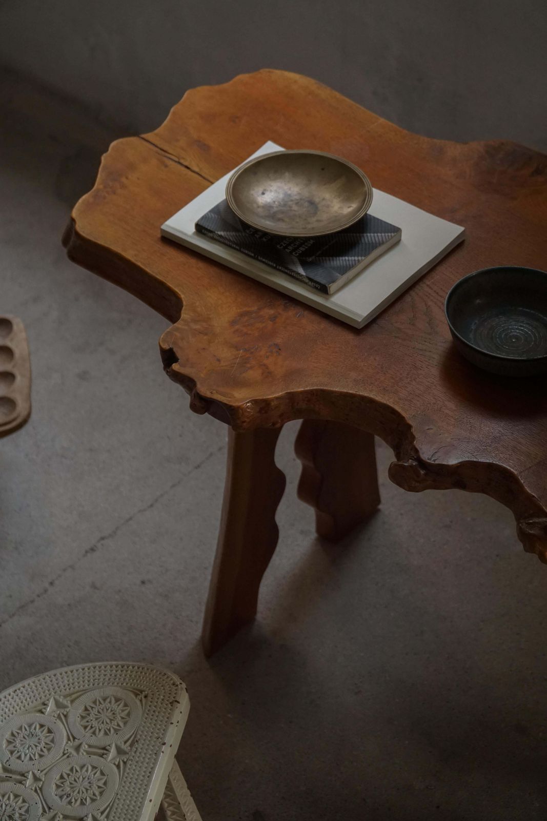 Mid Century Scandinavian Coffee Table In Solid Elm Wood, Wabi Sabi Style, 1960s photo for sale
