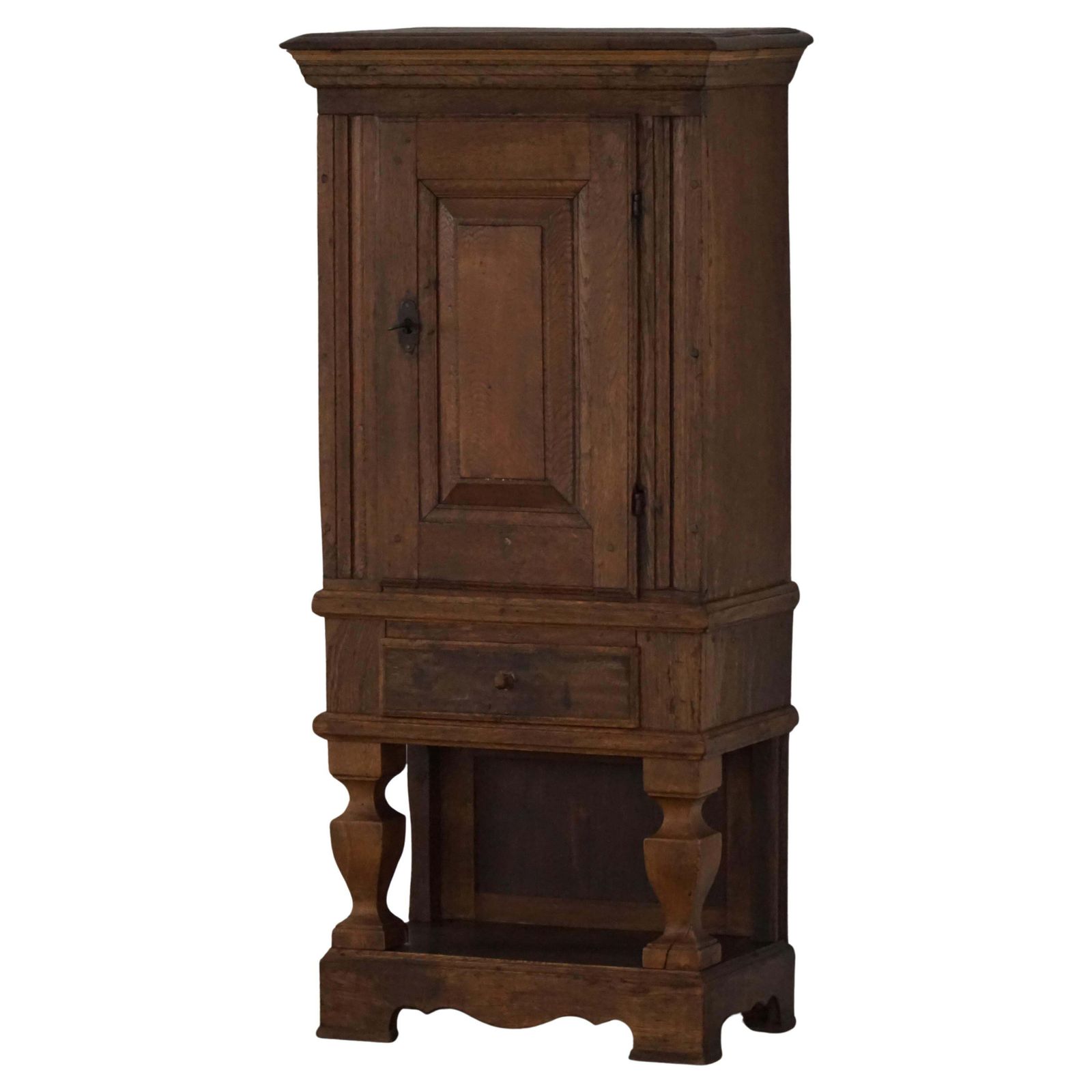 Mid 19th Century, Rustic French Solid Oak Cabinet With Paneled Door, Baroque