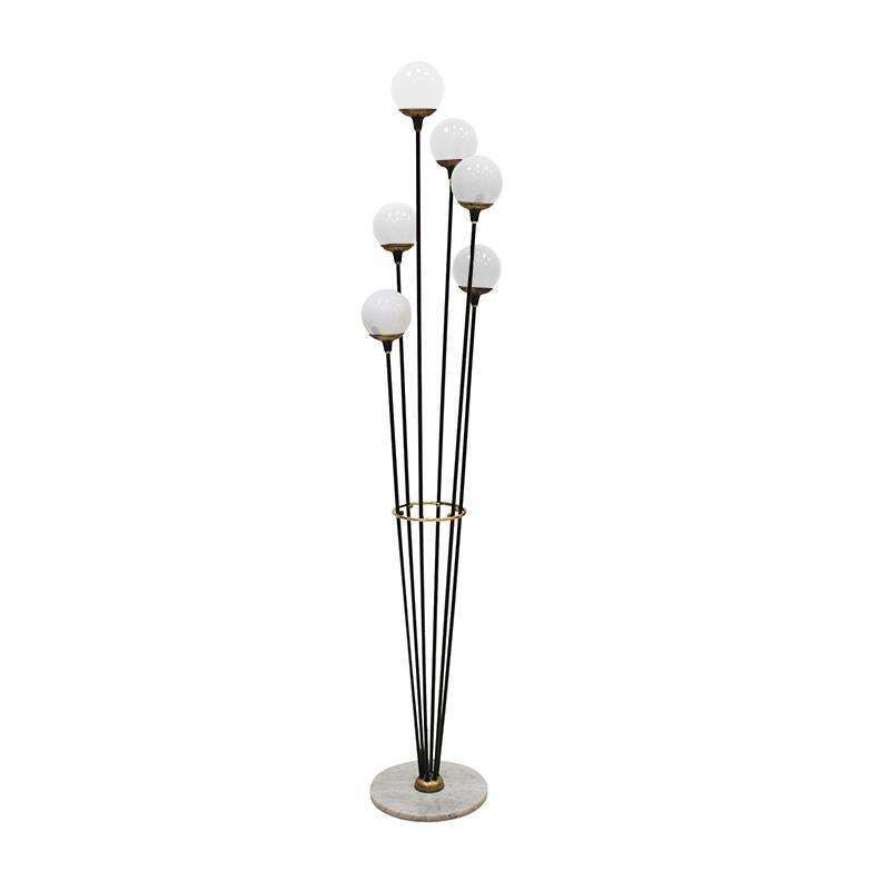 Mid Modern Stilnovo Floor Lamp, Black Iron & Marble, Italian Design, 1950s photo for sale