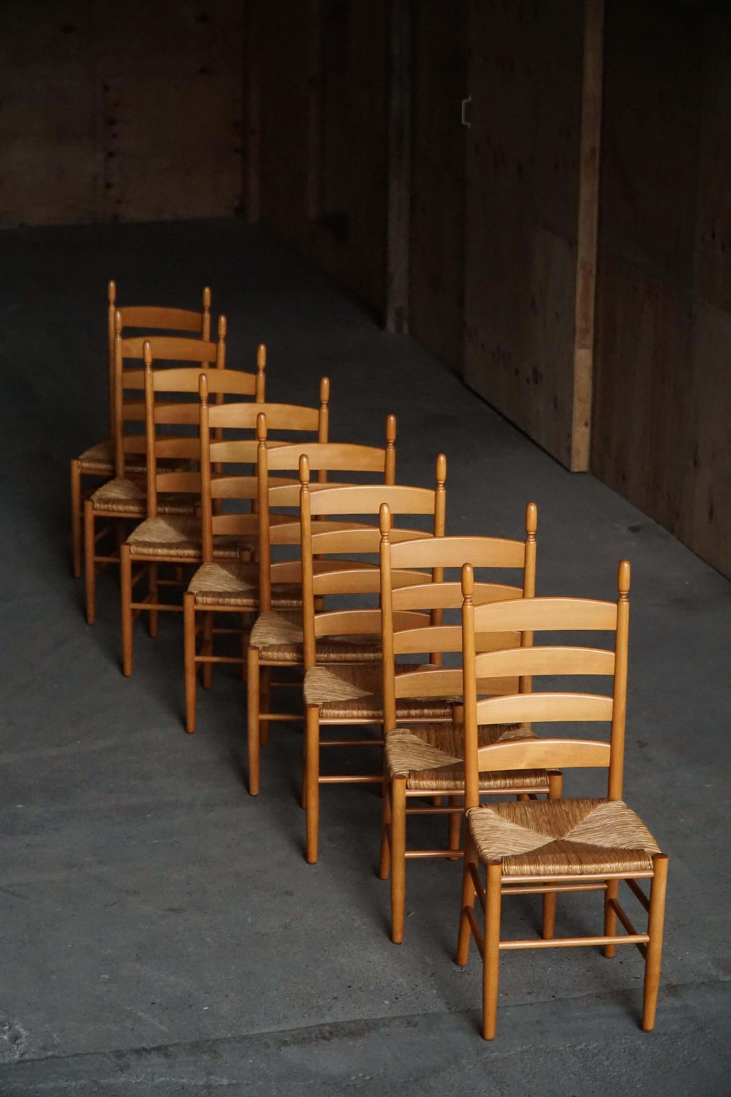 Set Of 8 Italian Modern Dining Chairs, Beech With Woven Seats, 1960s photo 2836.0