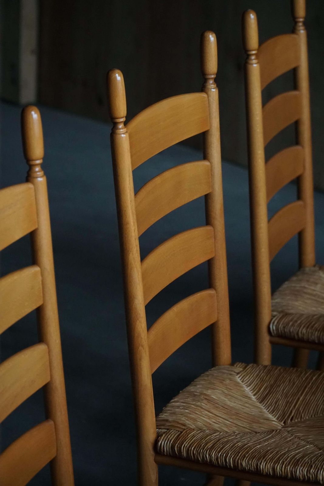 Set Of 8 Italian Modern Dining Chairs, Beech With Woven Seats, 1960s photo vinterior