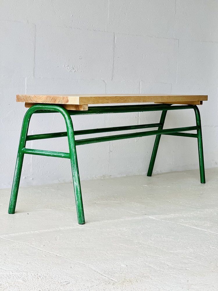 Industrial Metal & Spruce Bench, 1970s