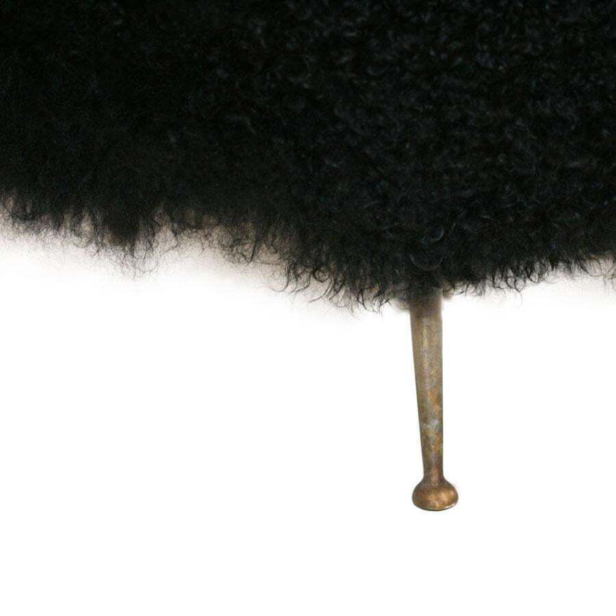 Mid Century Modern Black Mongolian Goat And Bronze Italian Stool, 1950s photo Furniture