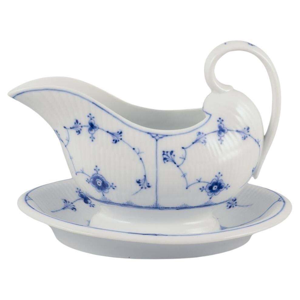 Royal Copenhagen Blue Fluted Plain. Antique Gravy Boat In Porcelain.