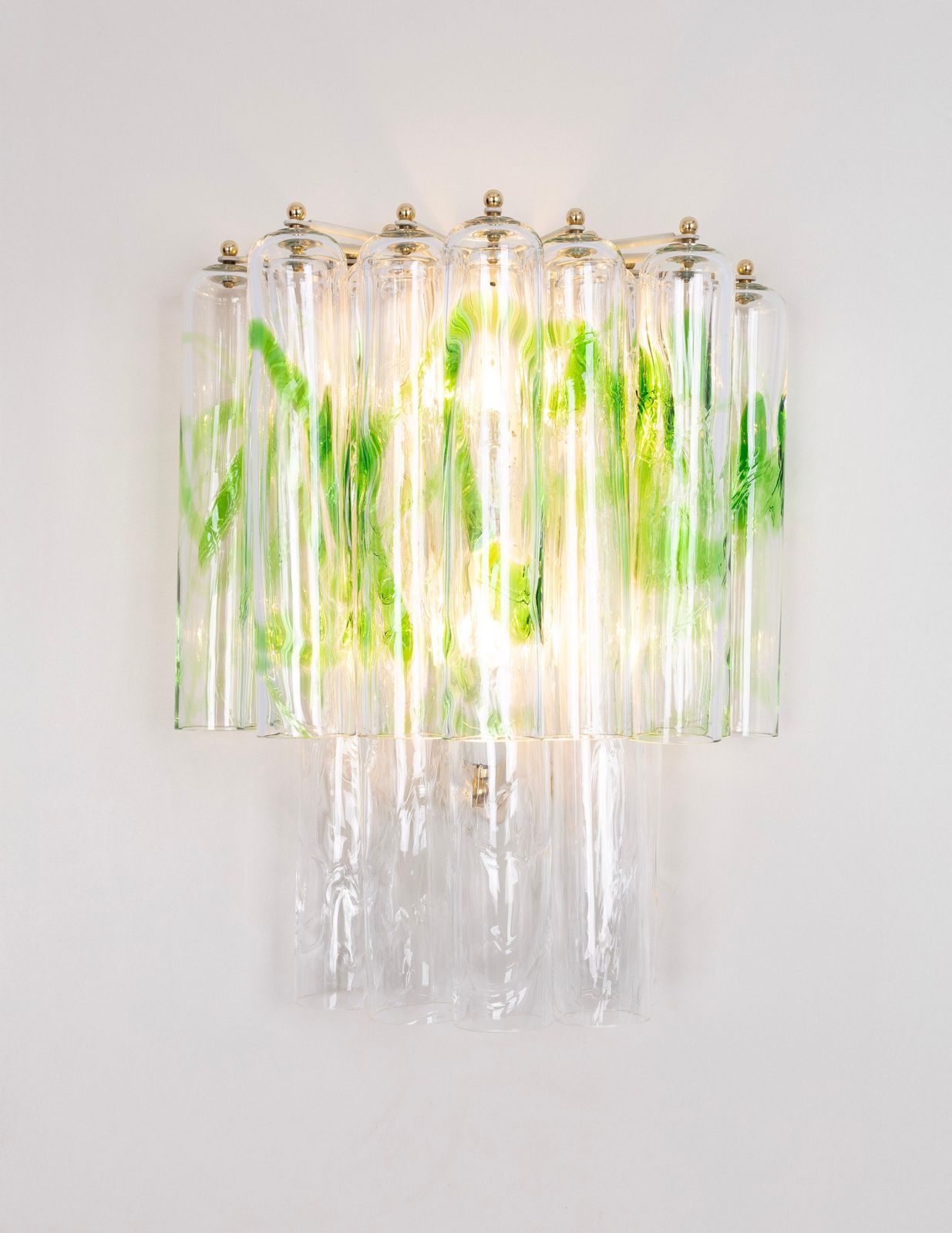 Pair Of Large Green Murano Glass Wall Lamps By Mazzega, Italy, 1970s photo vinterior