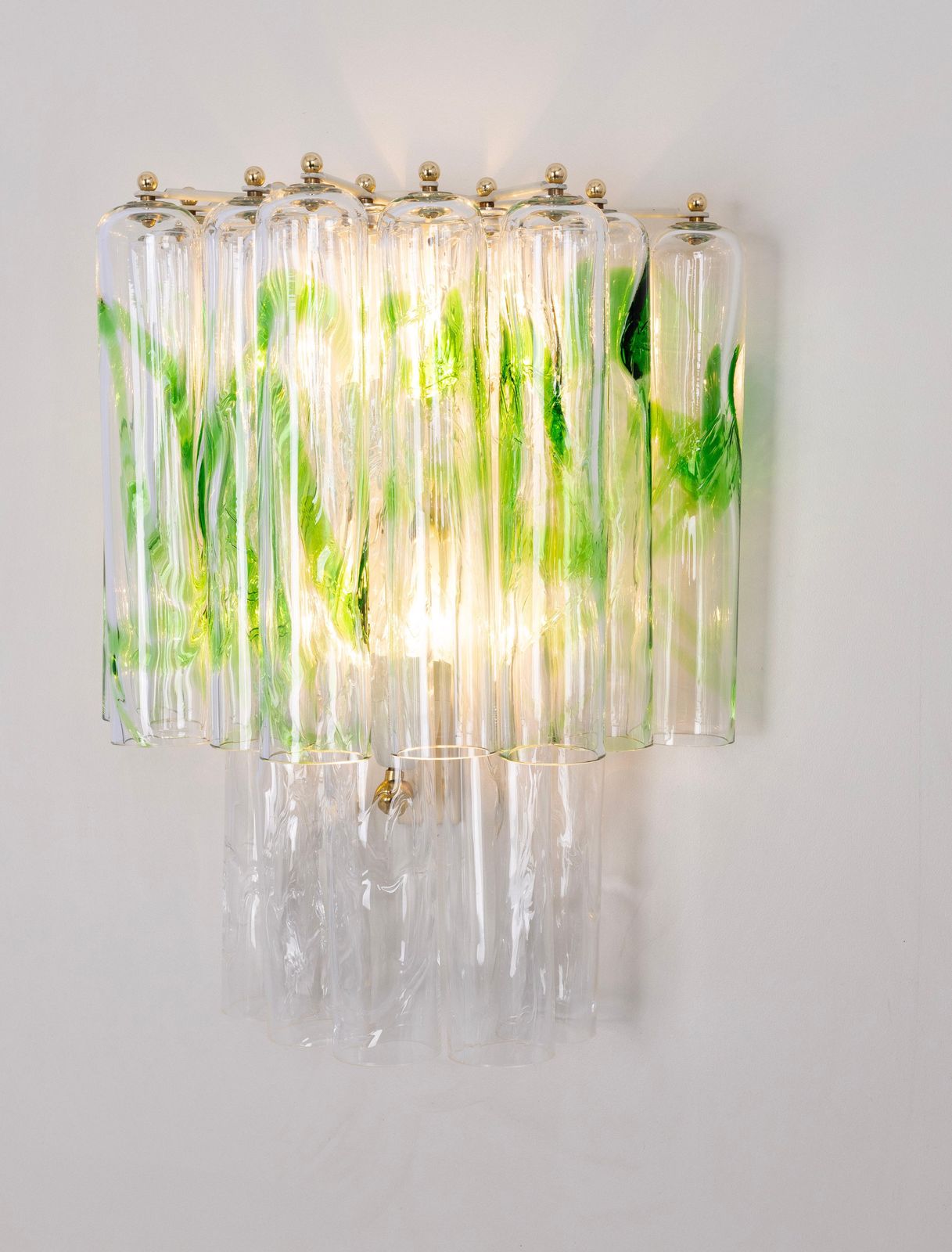Pair Of Large Green Murano Glass Wall Lamps By Mazzega, Italy, 1970s photo buy