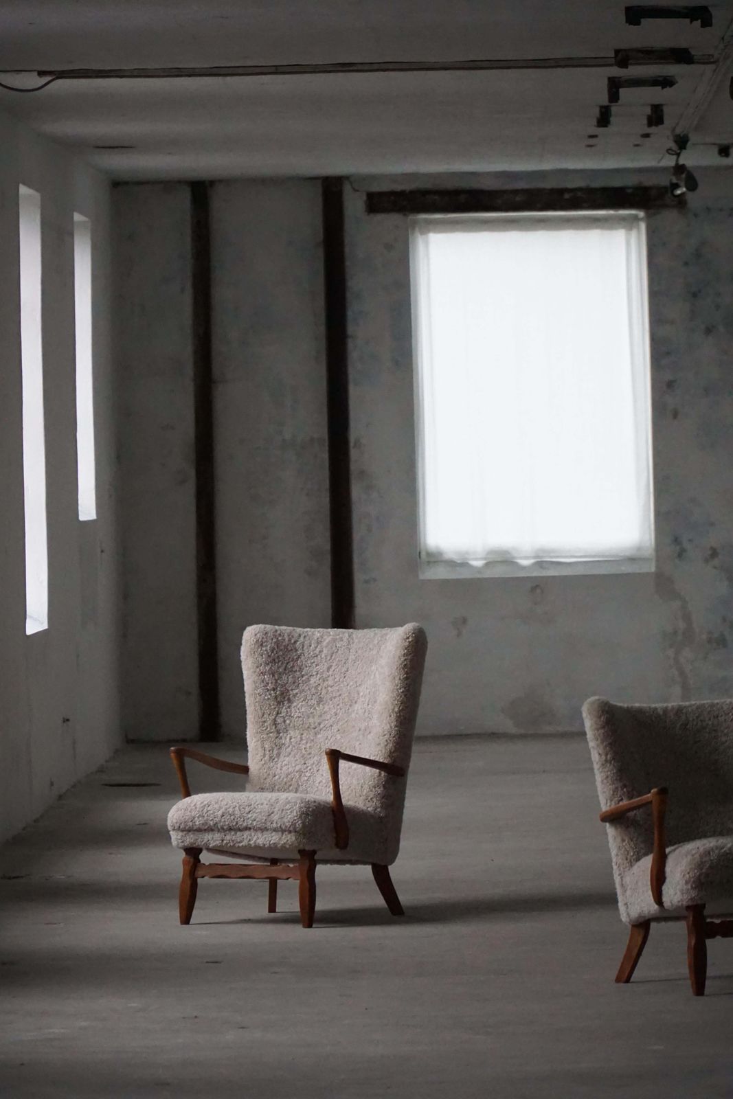 Viggo Boesen, Highback Chair In Oak & Shearling Lambswool, Danish Modern, 1950s photo Furniture