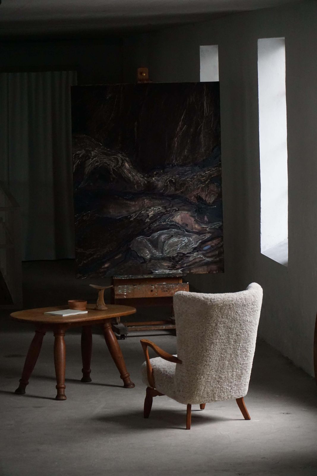 Viggo Boesen, Highback Chair In Oak & Shearling Lambswool, Danish Modern, 1950s photo 3433.0