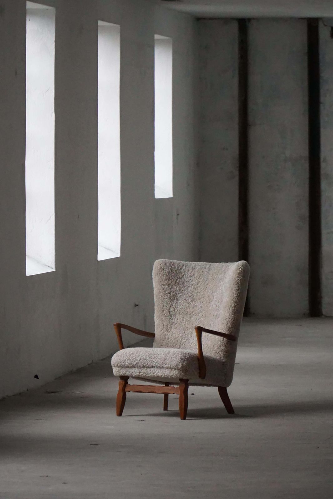 Viggo Boesen, Highback Chair In Oak & Shearling Lambswool, Danish Modern, 1950s photo buy