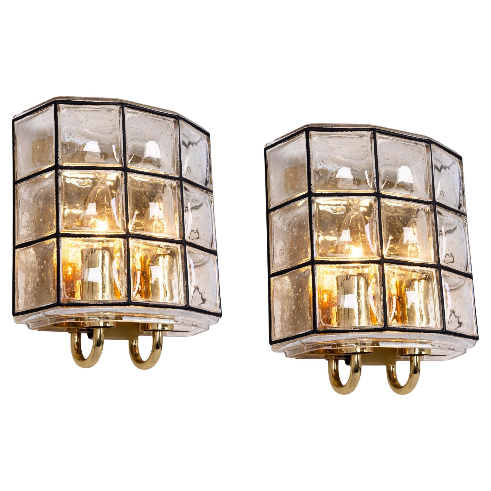 Pair Of Wall Lights Sconces Iron Glass By Limburg, Germany, 1960s