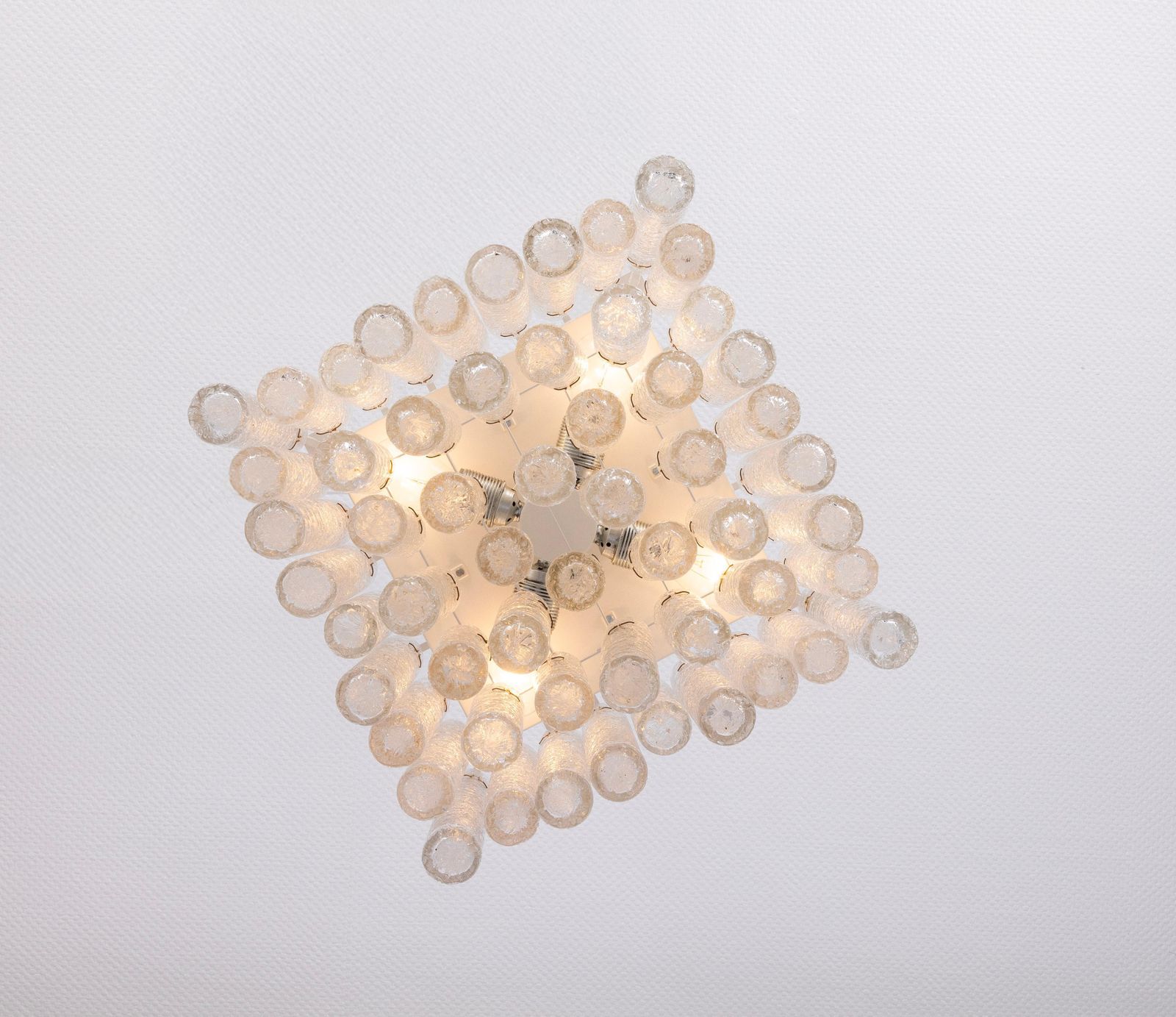 1 Of 6 Stunning Murano Ice Glass Tubes Flushmount By Doria, Germany, 1960s photo vinterior