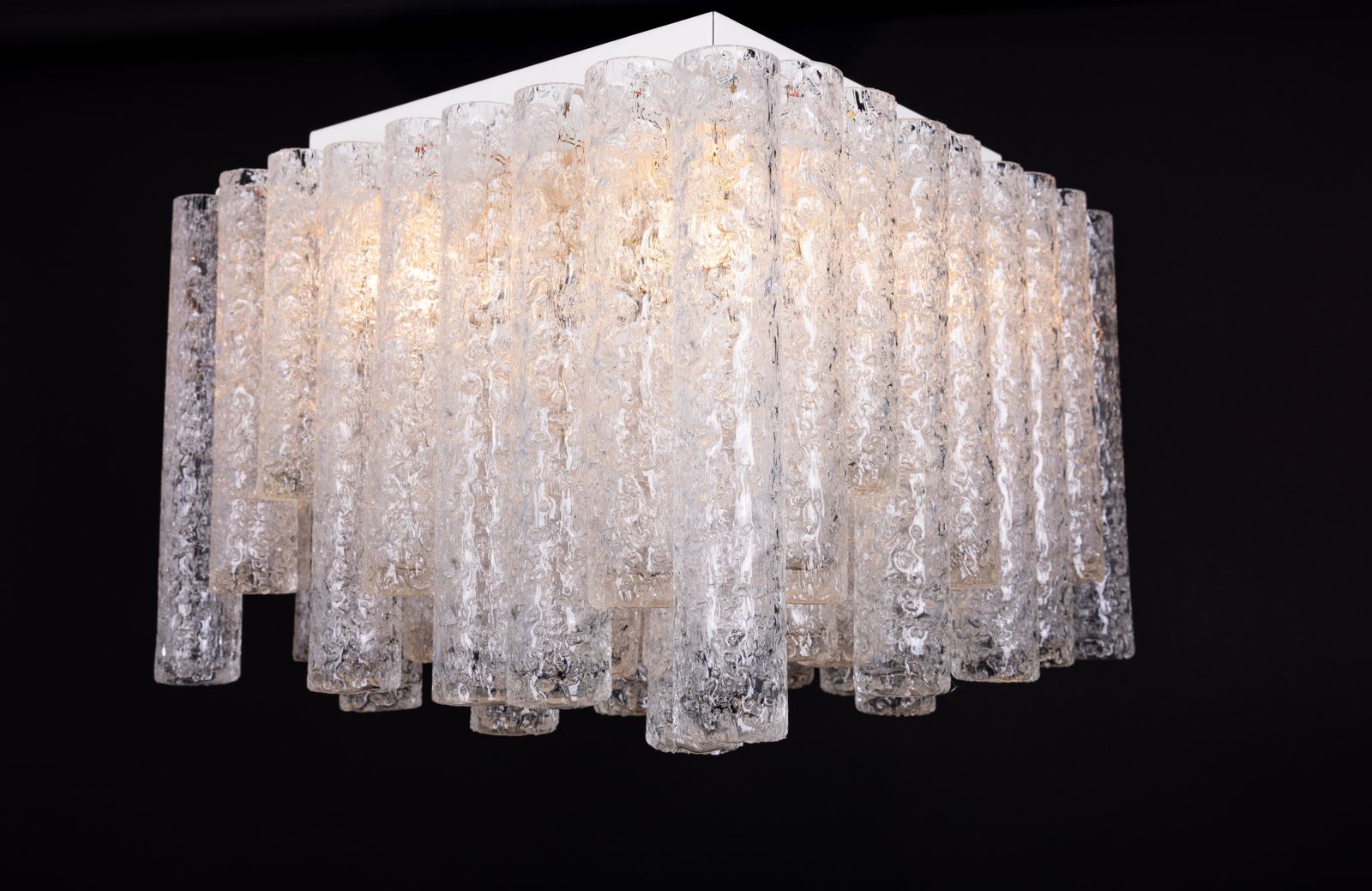 1 Of 6 Stunning Murano Ice Glass Tubes Flushmount By Doria, Germany, 1960s photo buy