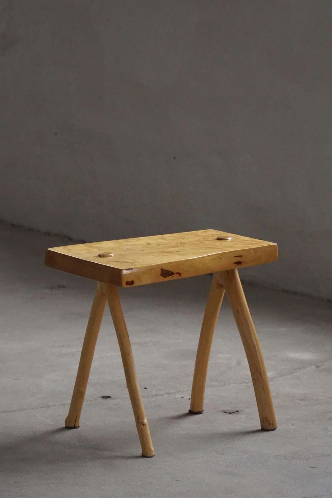 Handcrafted Wooden Wabi Sabi Stool In Birch, Scandinavian Modern, 1960s photo vintage
