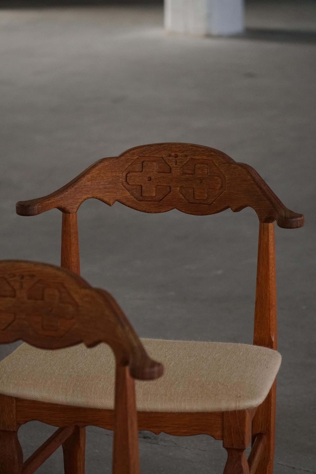 Henning Kjærnulf, Set Of 8 Chairs In Oak & Hessian, Danish Mid Century, 1960s photo Furniture