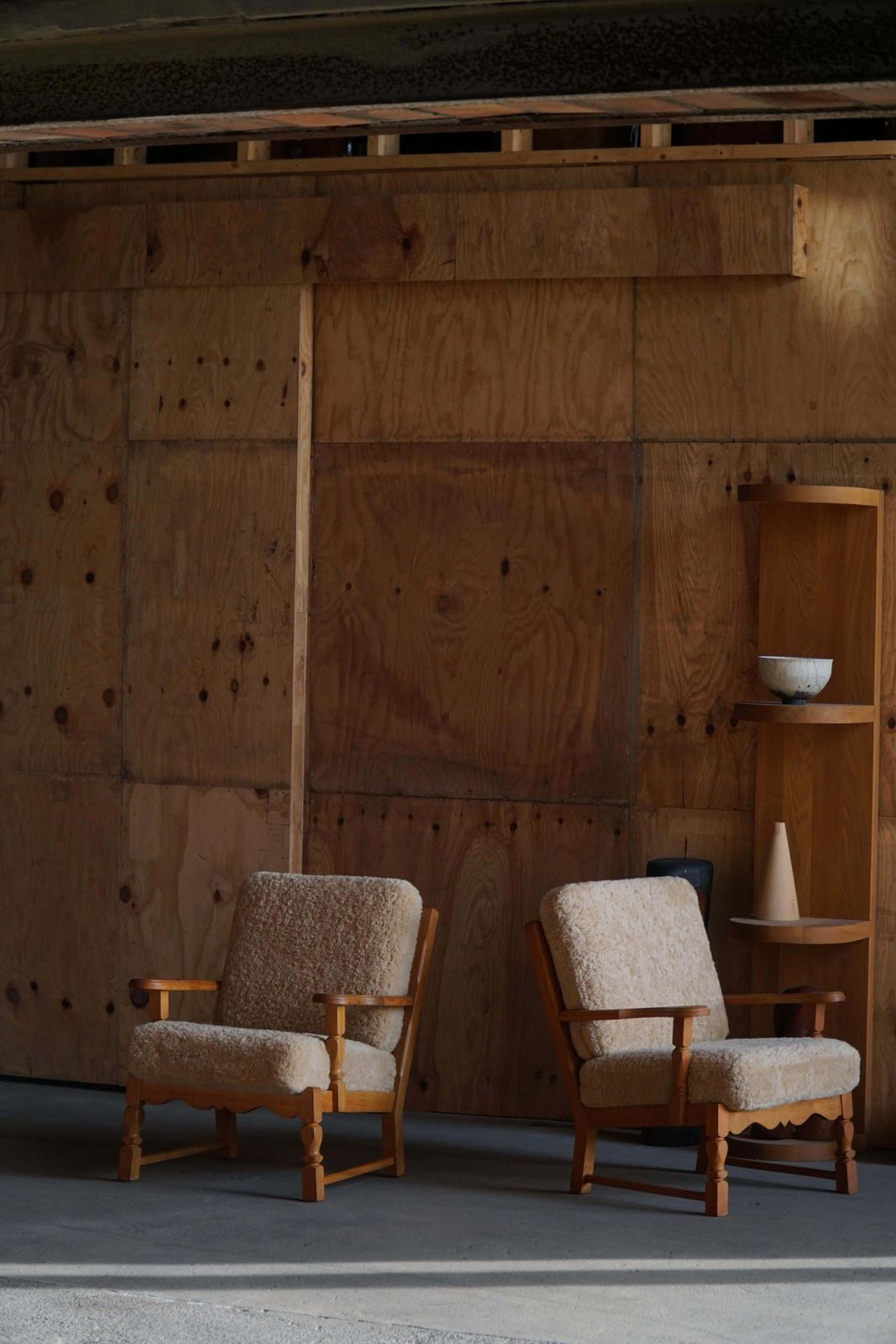 Danish Modern, Pair Of Lounge Chairs In Oak & Lambswool, Henning Kjærnulf, 1960s photo buy