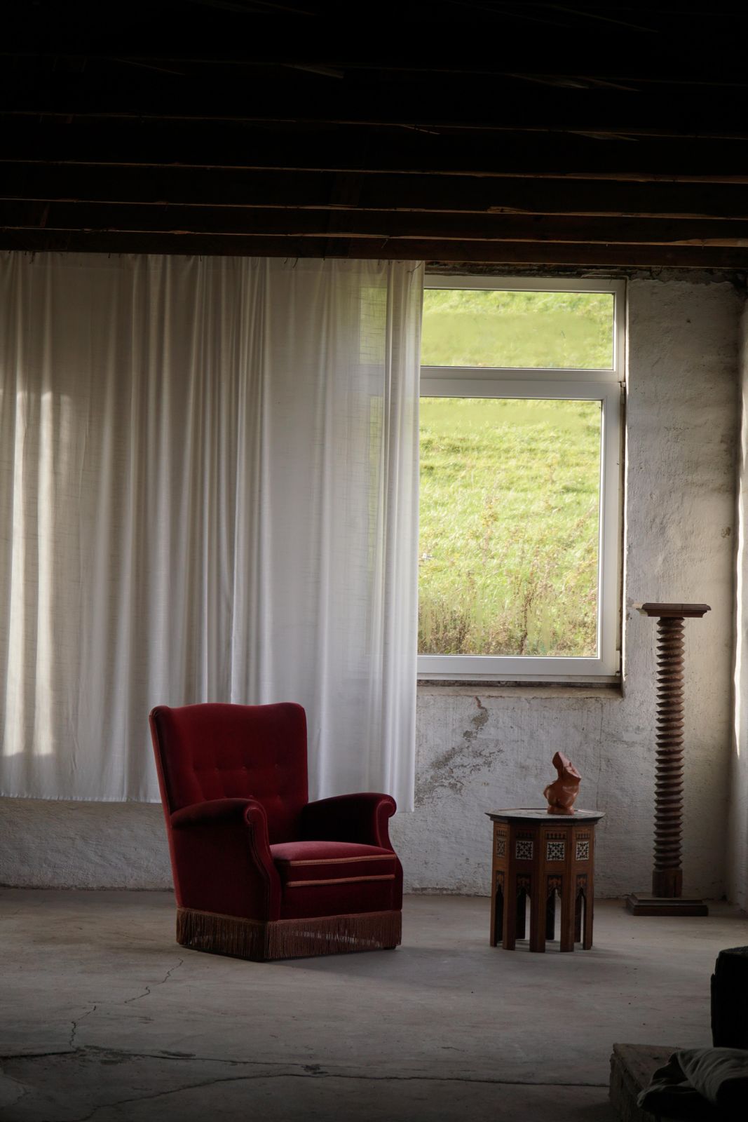 Pair Of Danish Modern Lounge Chairs, Cherry Red Velvet, 1950s photo 2896.0