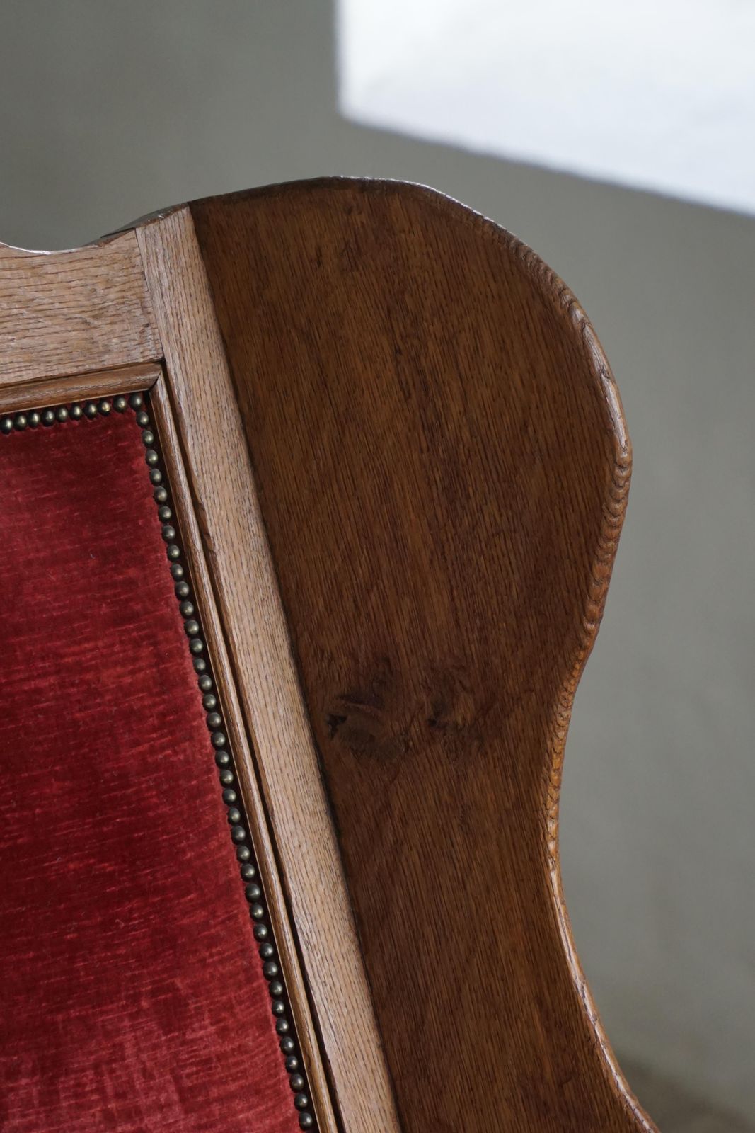 Antique English Lambing Rocking Chair With Red Velvet Upholstery, 19th Century photo vintage