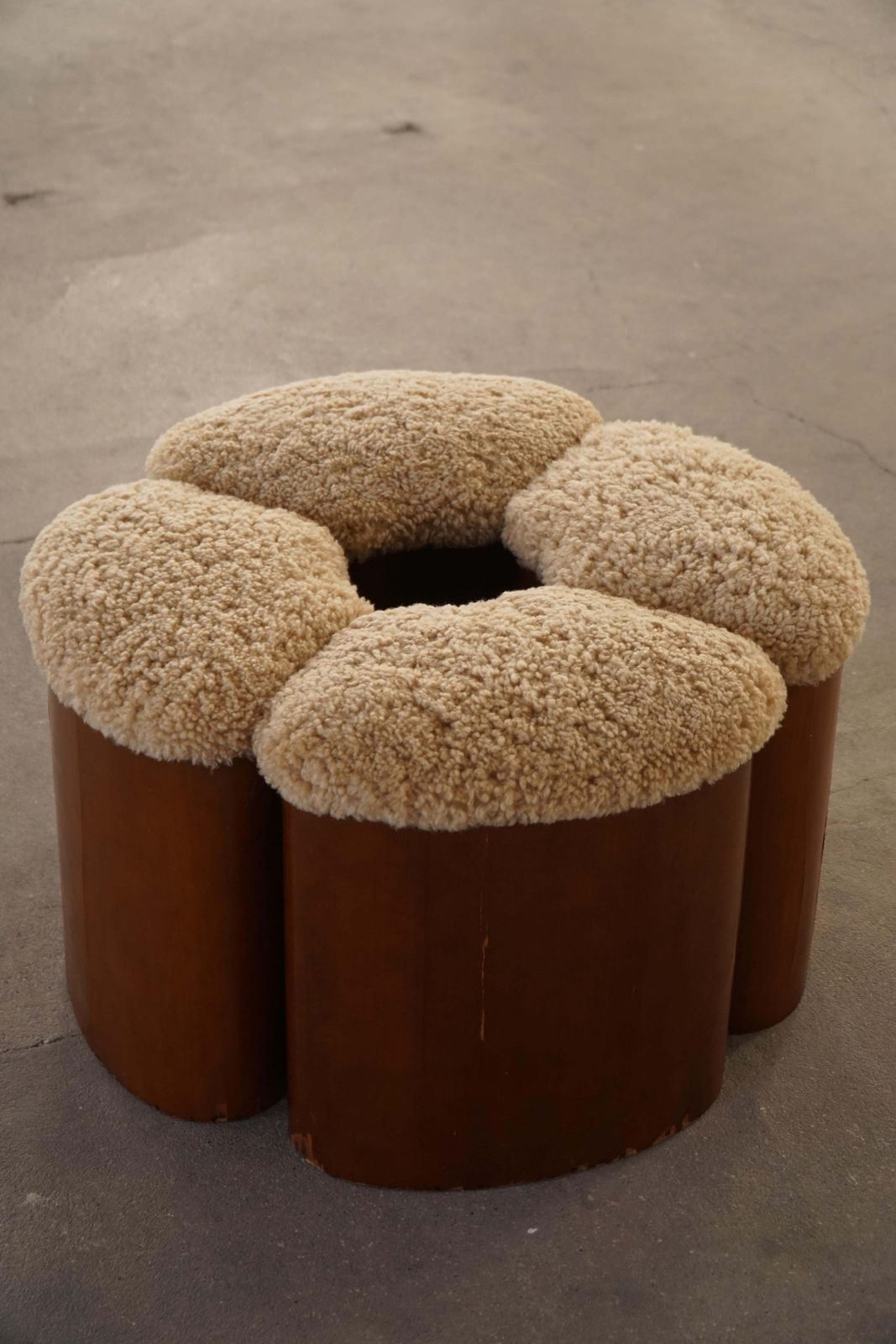 photo furniture Set Of 4 Sculptural French Art Deco Stools In Wood & Lambswool, 1940s
