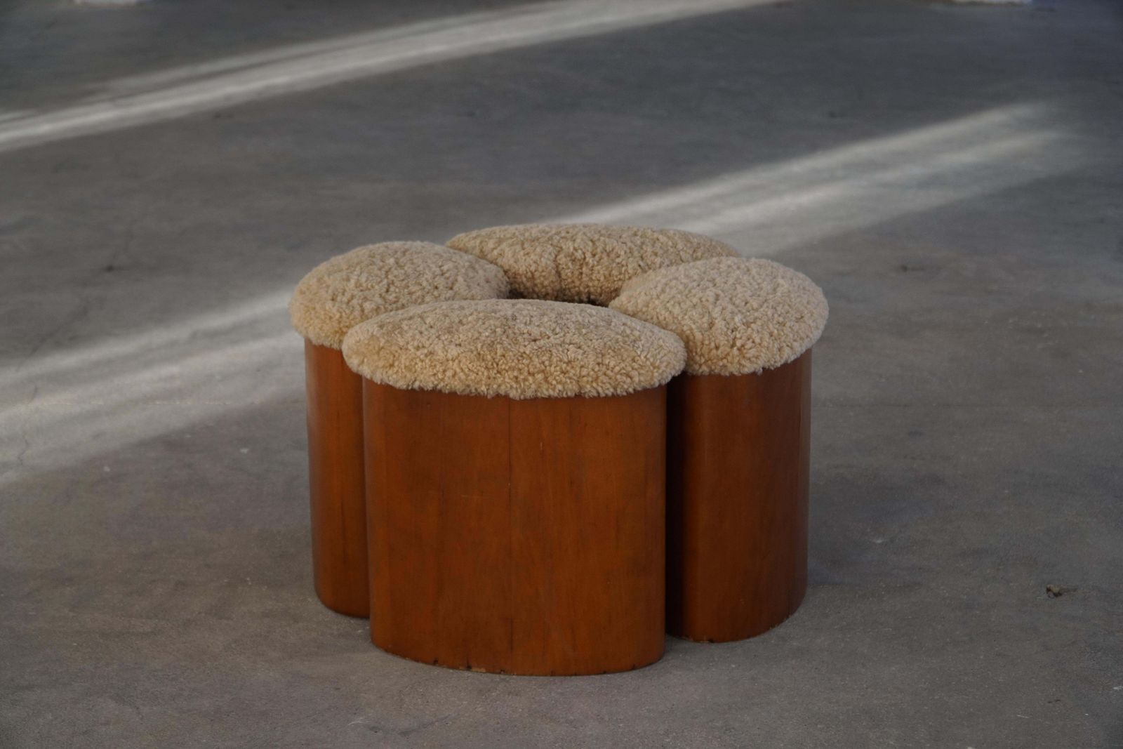 2652.0 Set Of 4 Sculptural French Art Deco Stools In Wood & Lambswool, 1940s photo