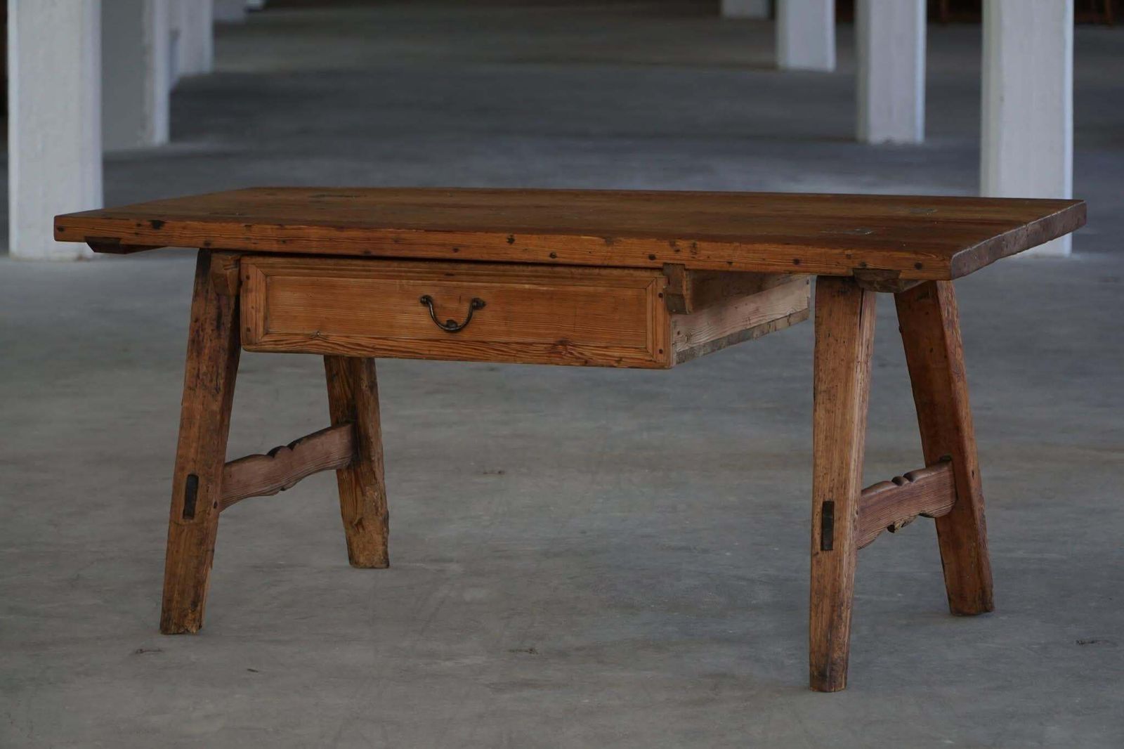 18th Century French Primitive Pine Dining Table / Desk With A Drawer photo vinterior