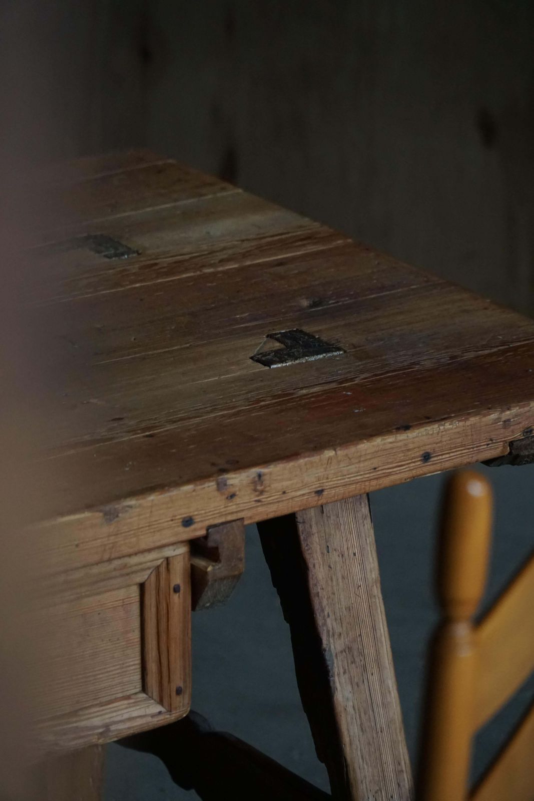 Furniture 18th Century French Primitive Pine Dining Table / Desk With A Drawer photo
