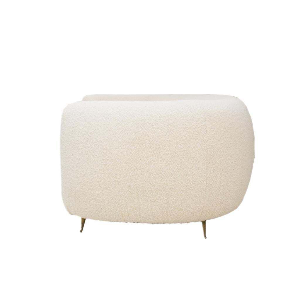 Curved Four Seat Italian Sofas With Brass Legs And Ivory Bouclé, Set Of Two photo for sale