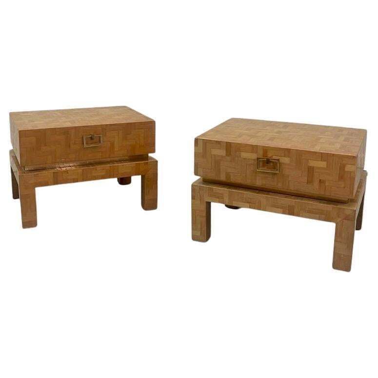 Pair Of Vintage Bamboo & Brass Bedside Tables Made In Italy Ca. 1980s
