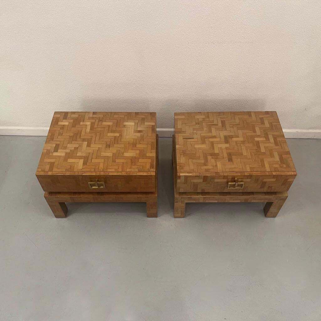 Pair Of Vintage Bamboo & Brass Bedside Tables Made In Italy Ca. 1980s photo buy