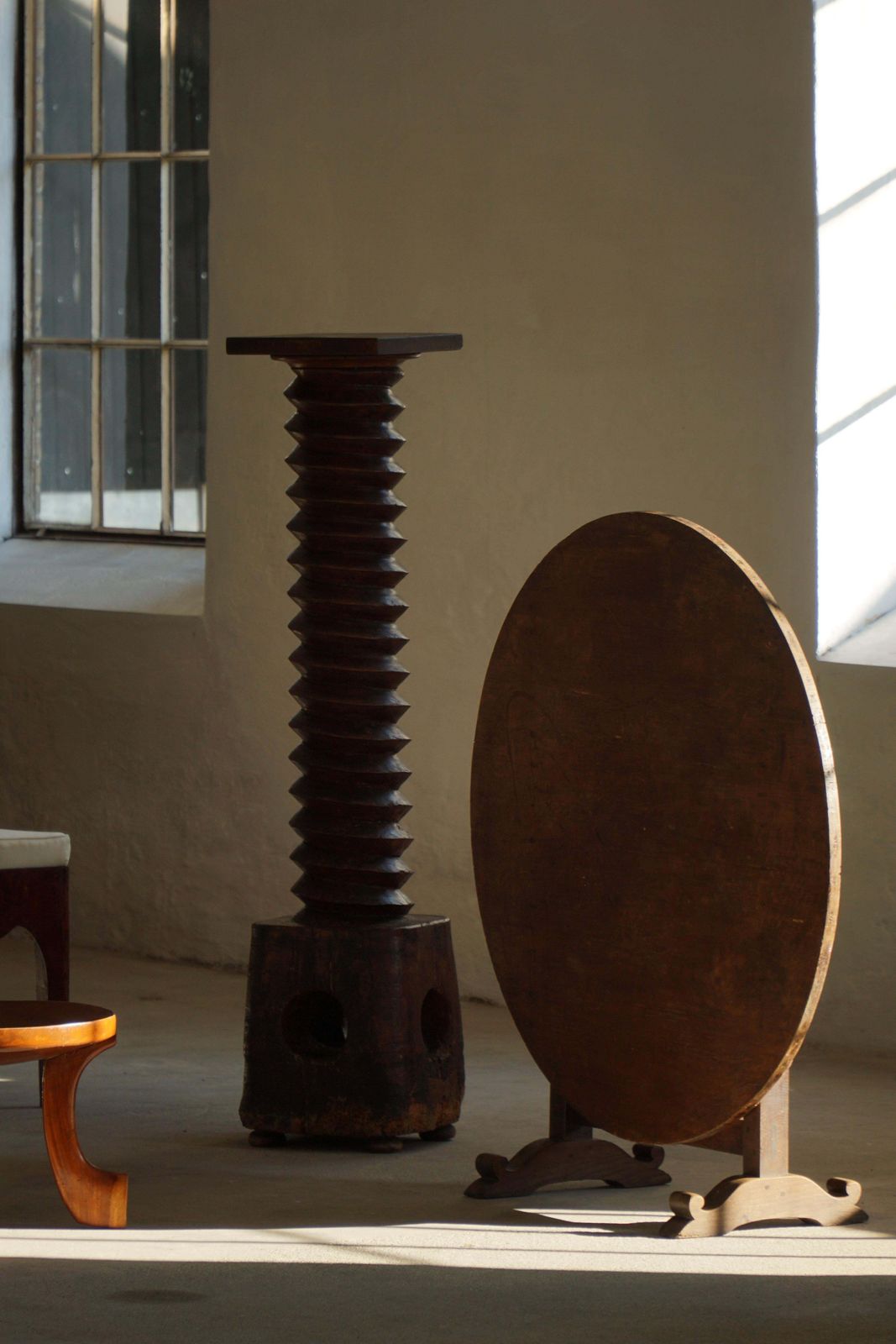 19th Century Large Sculptural French Solid Wood Wine Press / Pedestal photo Art