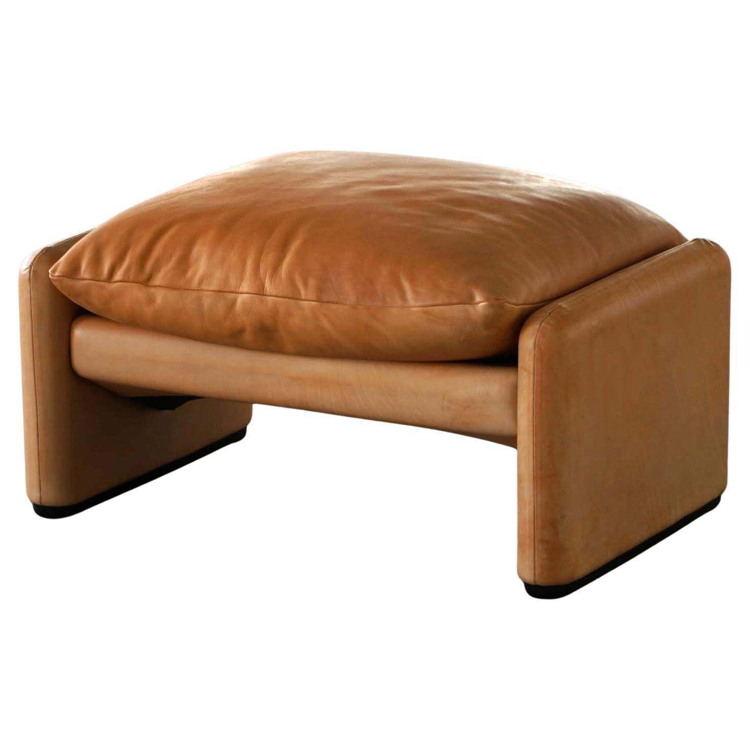 Maralunga Ottoman In Leather, Vico Magistretti For Cassina, Italian Modern, 1973