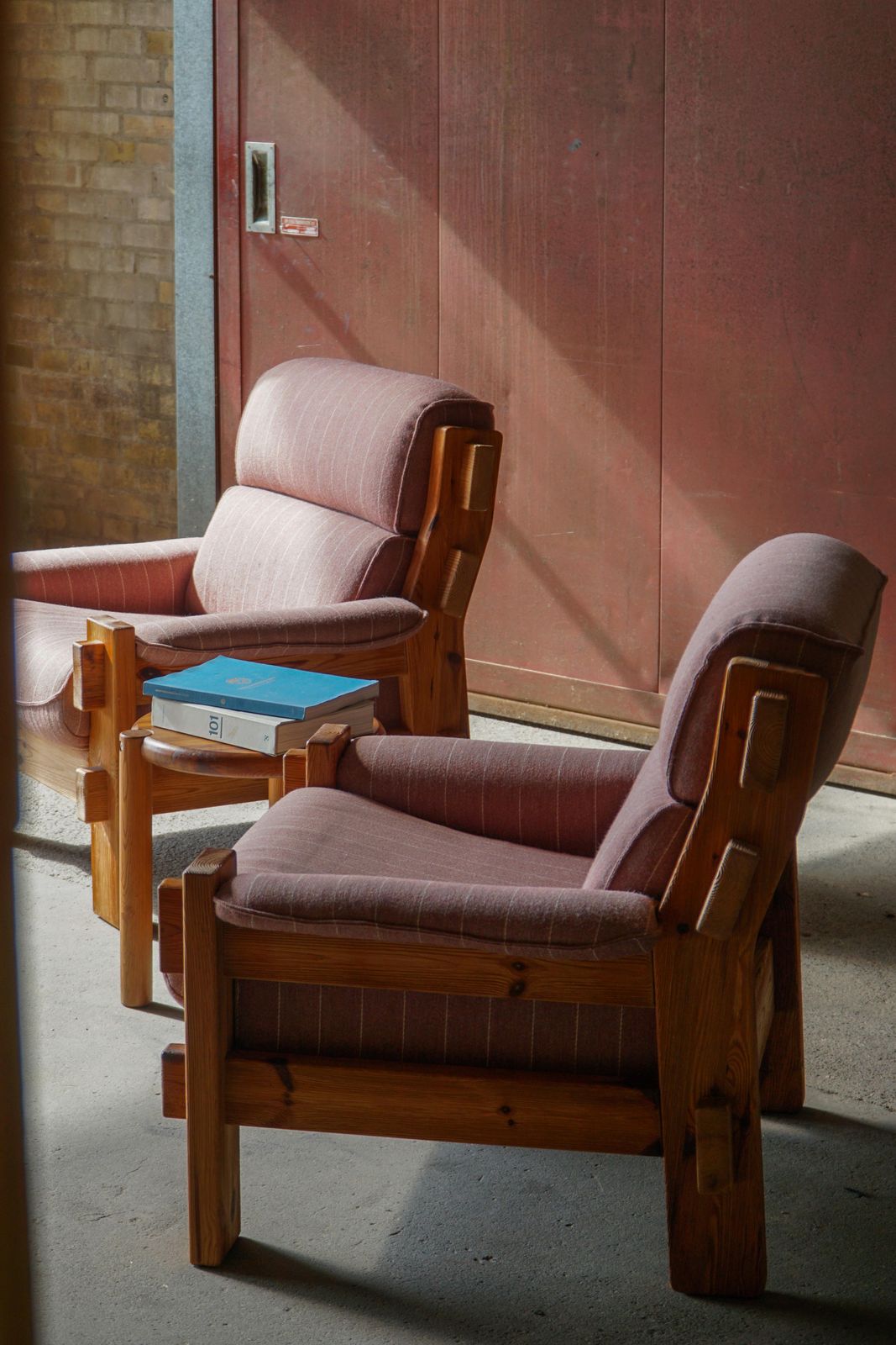 photo buy Danish Modern, A Pair Of Lounge Chairs In Pine & Wool By Christian IV, 1970s