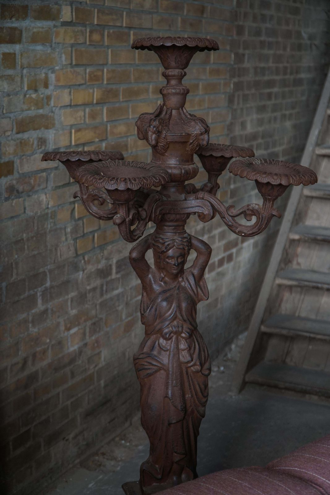 photo vintage 19th Century, Cast Iron Outdoor Candelabra Sculpture, Five Holders, France
