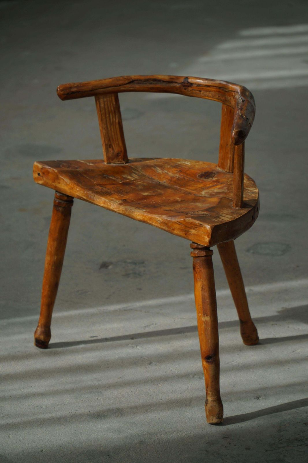 Early 20th Century, Scandinavian Folk Art Three Legged Chair In Pine, Wabi Sabi photo 806.0