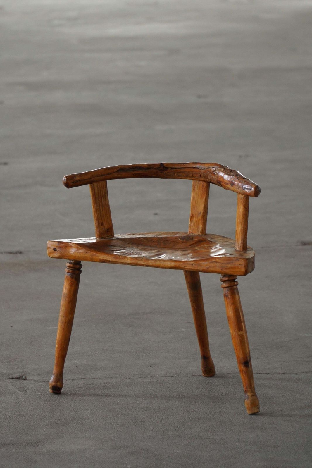 photo furniture Early 20th Century, Scandinavian Folk Art Three Legged Chair In Pine, Wabi Sabi