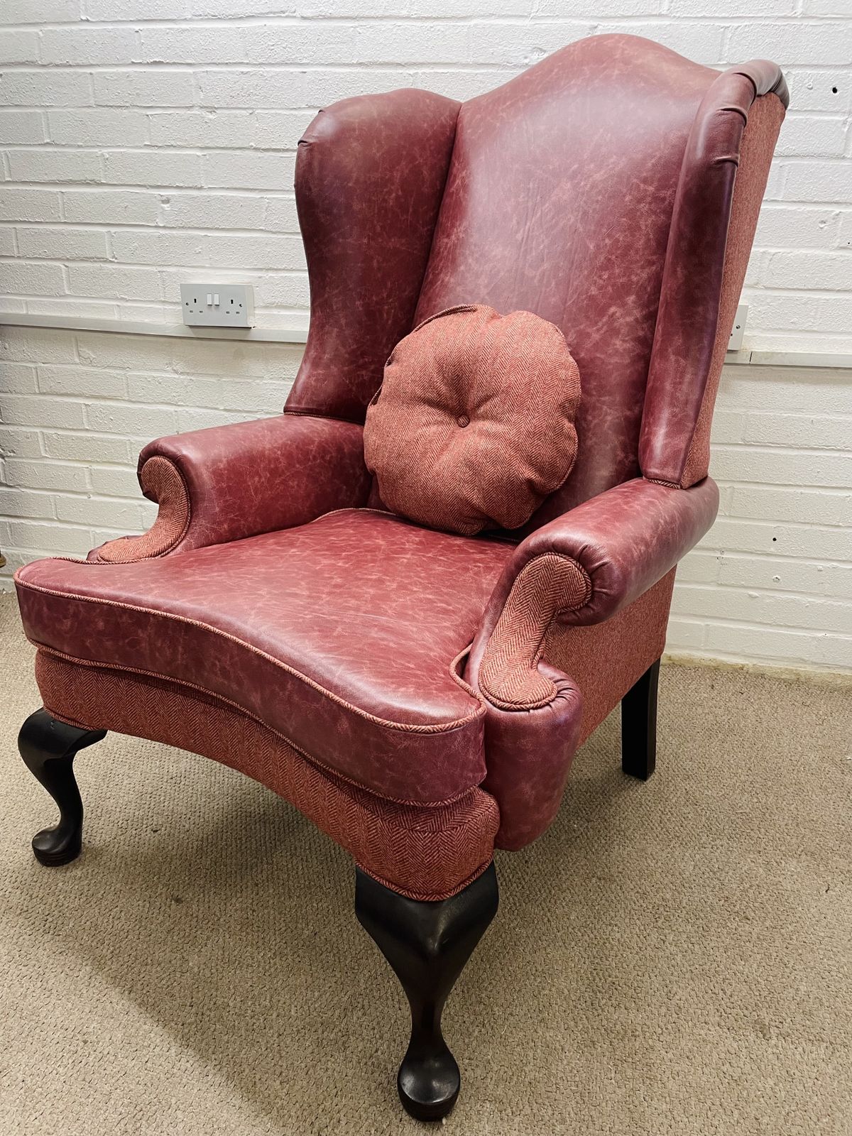 Vintage Duresta Wingback Chair Newly Reupholstered In Genuine Italian Leather And Abraham Moon Fabric photo furniture