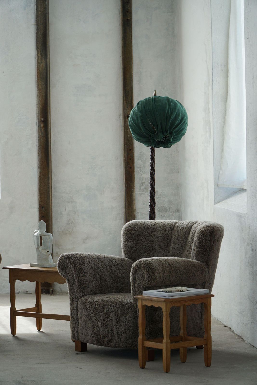 Swedish Mid Century Modern Organic Floor Lamp In Burned Wood, Wabi Sabi, 1950s photo vinterior