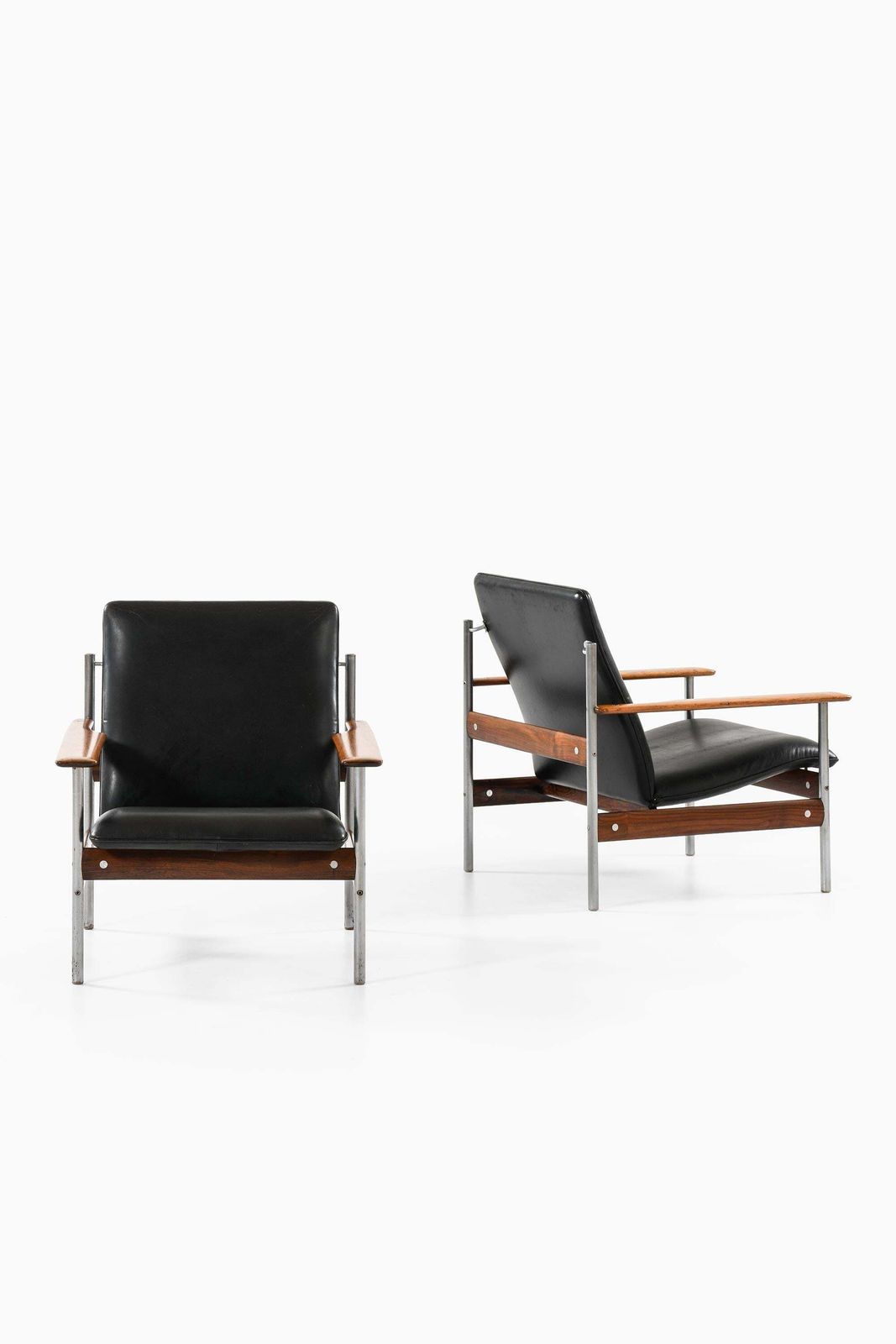 Pair Of Rare Easy Chairs With Black Leather Seat By Sven Ivar Dysthe, 1960s photo furniture