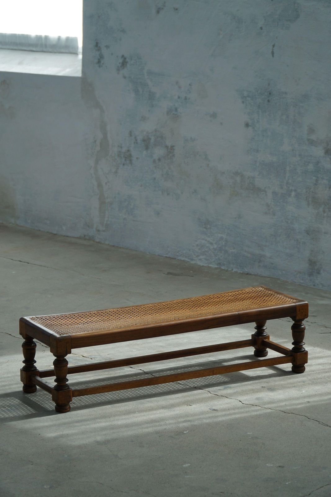 933.0 Danish Oak Footstool With Hand Embroidered Cushion & Cane Seat, Baroque, 1940s photo
