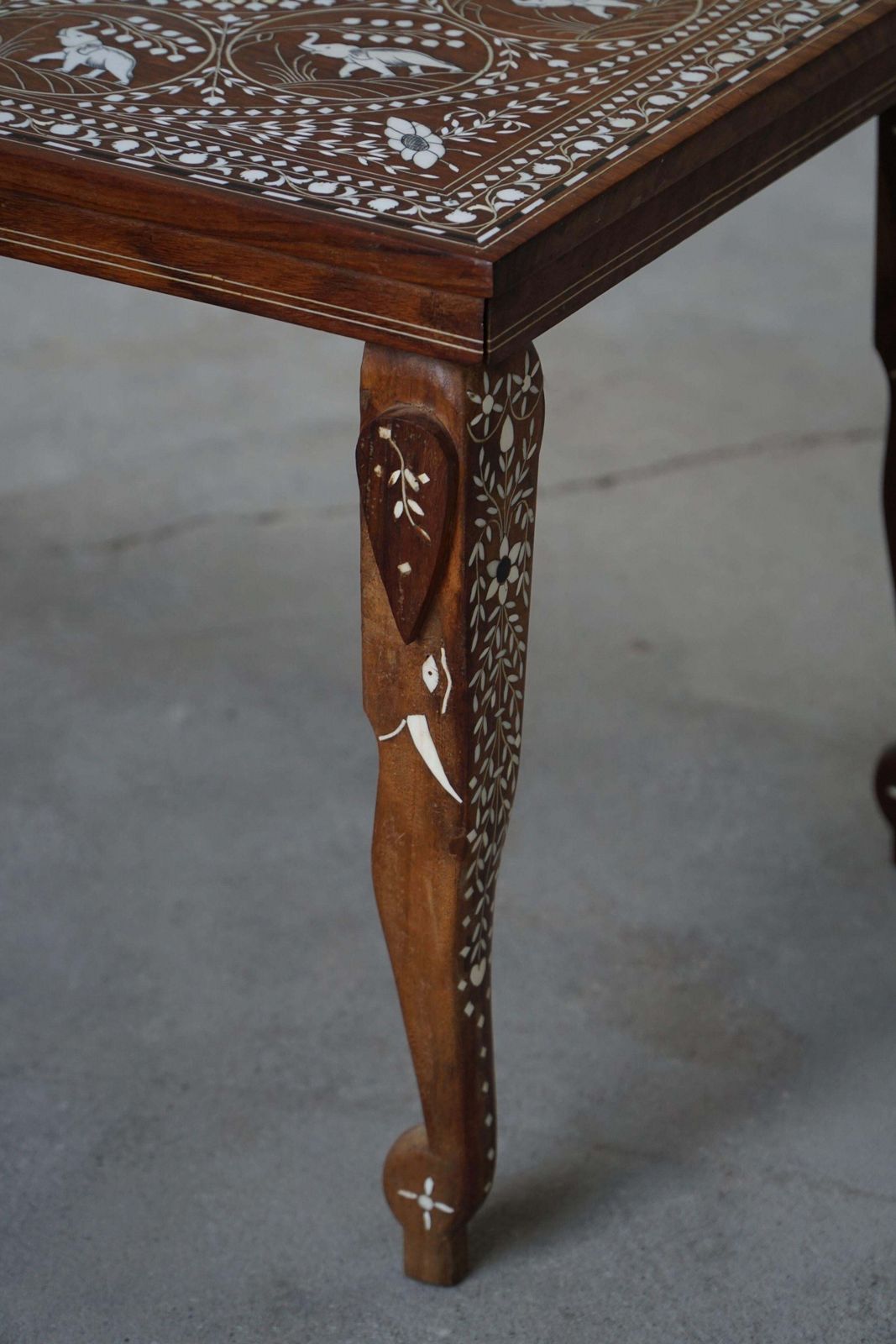Vintage Indian Inlaid Teak Coffee Table With Elephant Motifs, Mid 20th Century photo 1702.0