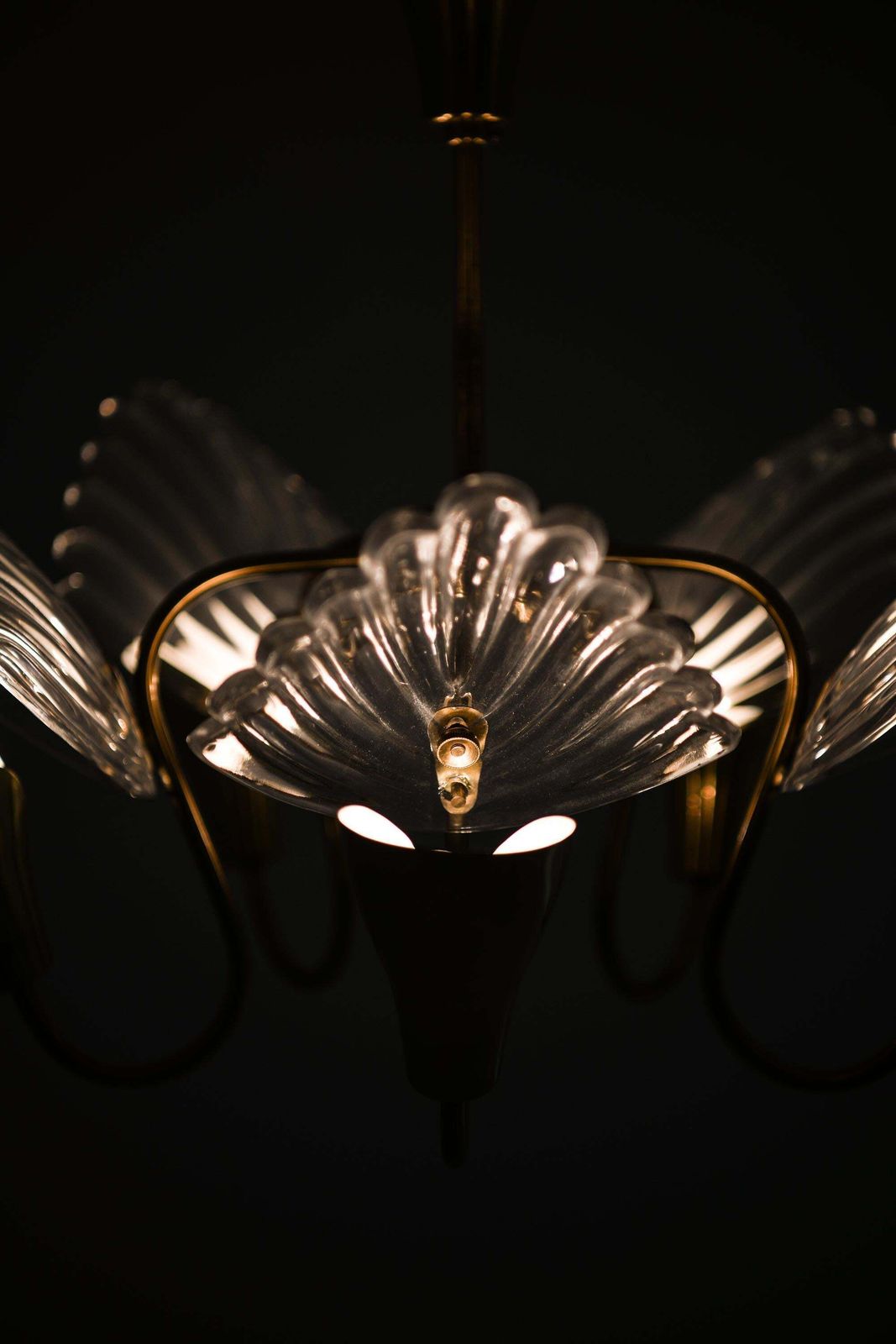 Ceiling Lamp With Five Gracefully Curved Brass Arms By Carl Fagerlund, 1950s photo vinterior