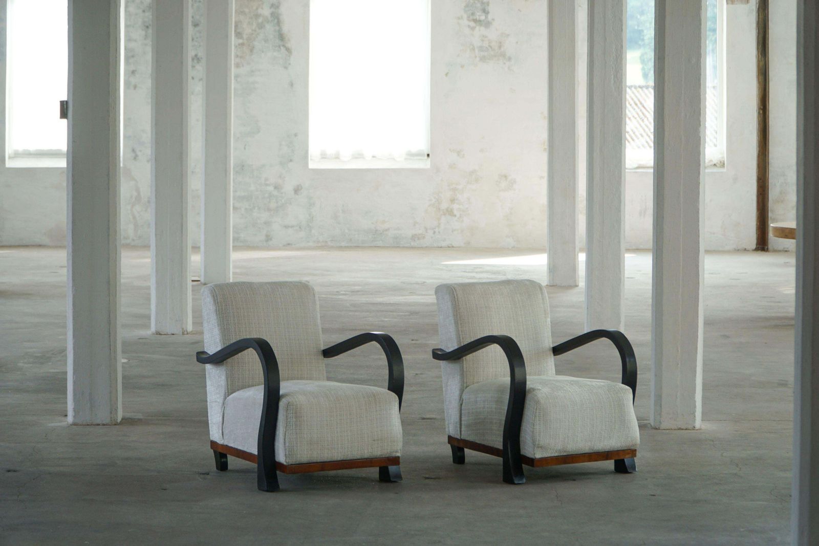 A Pair Of Swedish Art Deco Lounge Chairs With Curved Armrests, 1930s photo furniture