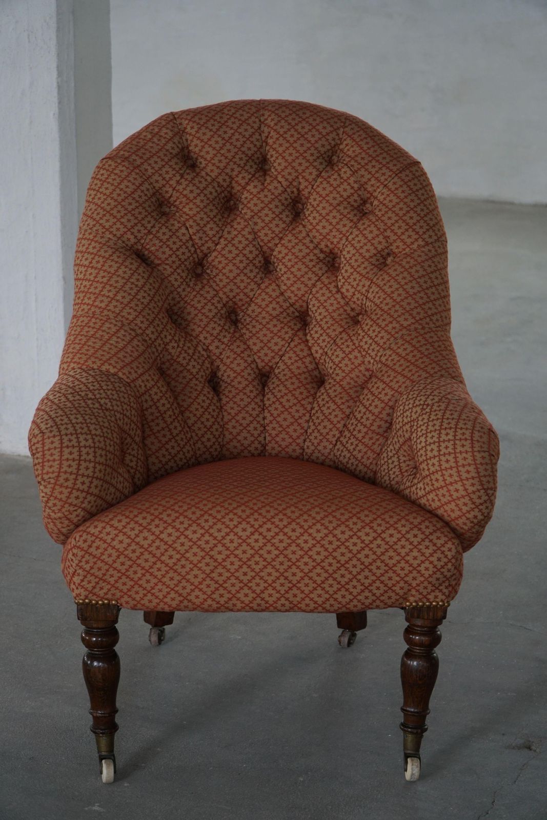 Victorian Armchair In Mahogany, Wheels & Colorful Fabric, England, Early 1900s photo 1702.0